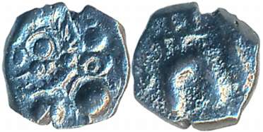 Kadambas of Goa, Silver Tara, 0.18g, Obv: Lion facing left, Rev: Devnagari letter “Sri”. V