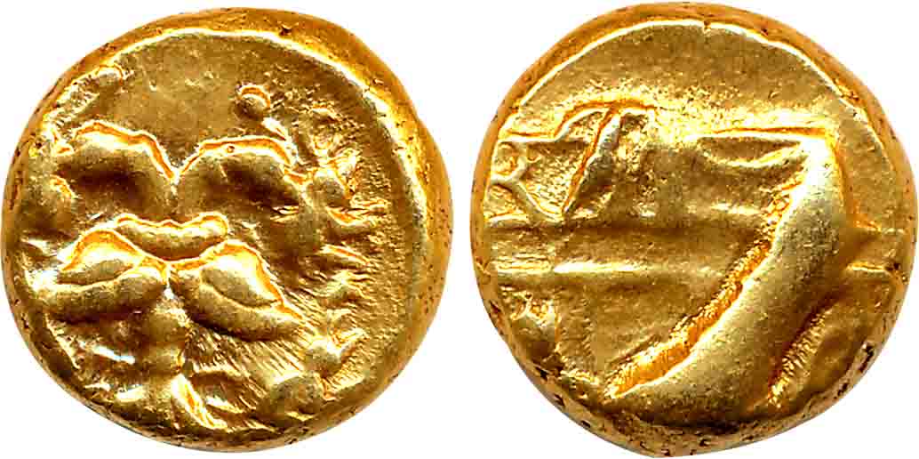 Vijaynagar Empire, Achyutadevaraya, Gold Varaha, 3.40g, "Gandabherunda" type, Obv: Two hea