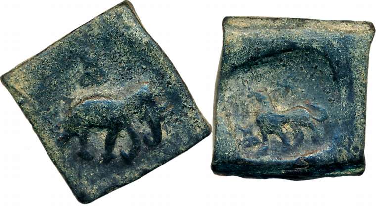 Post- Mauryan, Taxila Region, Copper, 11.03g, Obv: Lion to left Swastika above, Rev: Eleph