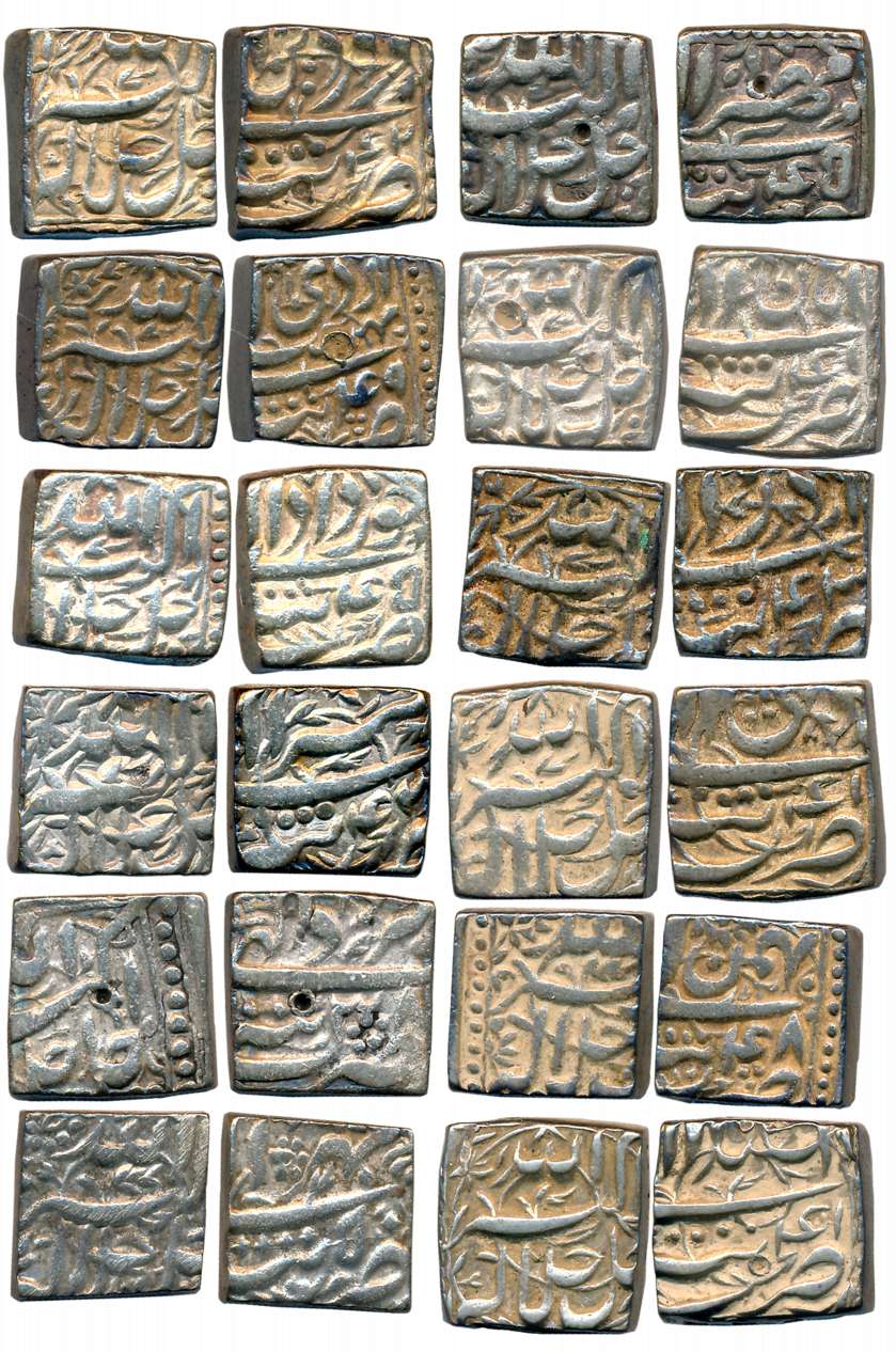 Akbar, Silver Square Rupees (12),Complete Set of 12 Ilahi Months, “Jalalahu” type, TattaMi