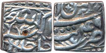 Akbar, Silver Square Rupee, 11.28g, “Jalalahu” type, Tatta Mint, Ilahi Month Bahaman, Year