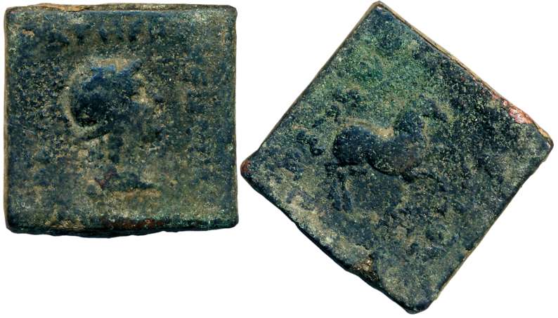 Indo Greeks, Menander I, Copper, Heavy issue, 42.77g, Obv: Bust of Athena in Boiotian helm