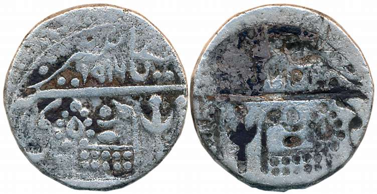 Silver Rupee, 10.87g, Brokerage Lakhi. Cleaned, very fine, very rare.