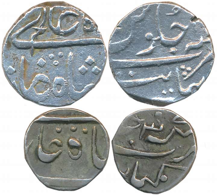 Silver (2), Rupee & 1/2 Rupee, 11.43g,5.72g, Khambayat Mint, in the name of Shah Alam II. 