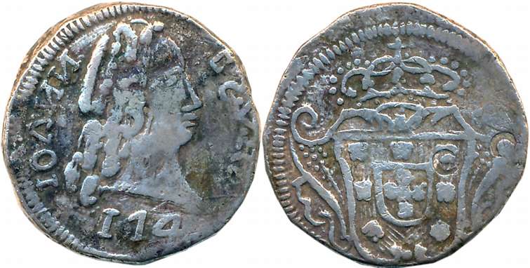 Goa, D. Joao V, Silver Rupia, 11.71g, 174X,Obv: Bust to right, date below, Rev: Crowned ar