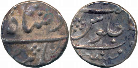 Mumbai, Silver 1/2 Rupee, 5.76g, in the name of Shah Alam II (KM# 211.2). Very fine, rare.