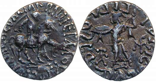 Indo Scythians, Azes, Silver Drachma, 2.02g, Obv: Armored King advancing to right on horse