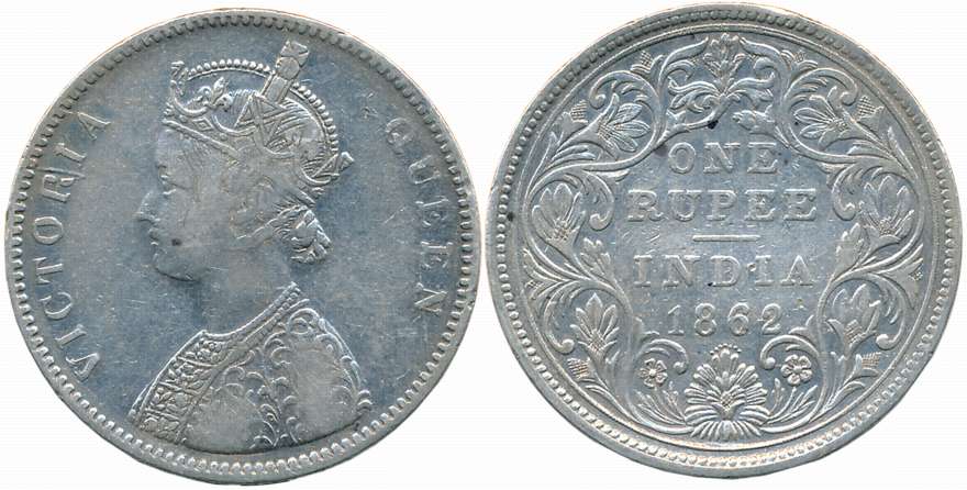 Victoria Queen, Silver Rupee, Error, 1862, Bombay Mint, A/II/ 0/7, slightly double struck 