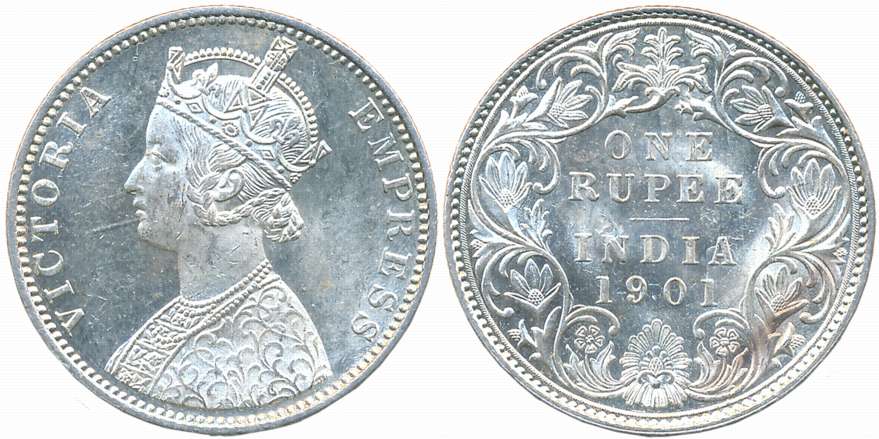 Victoria Empress, Silver Rupee, 1901, Bombay Mint. About uncirculated.