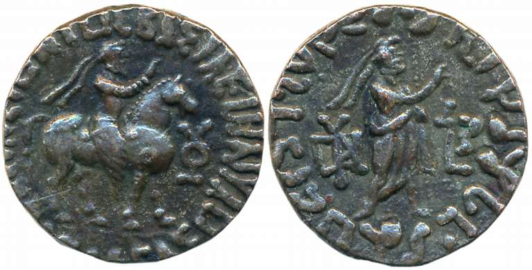 Indo Parthians, Gondophares,Billon,Tetradrachm, 9.70g, Obv: King mounted on horse holding 