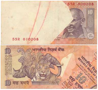 Rupees 10, Error, Signed Bimal Jalan, Prefix 55R. Extremely fine.