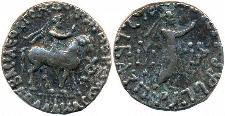 Indo Parthians, Gondophares, BillionTetradrachm, 9.84g, Obv:King mounted on horse, holding
