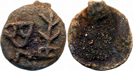 Deccan, Uninscribed Cast Copper, 3.75g, Uniface, Inverted Tree and three arched hill on ob