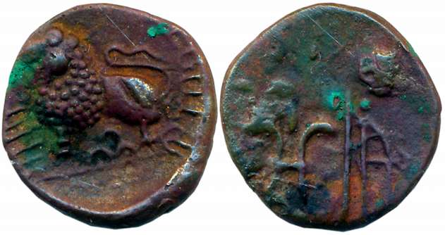 Western Kshatrapas, Nahapana, Lead, 3.49g, “Junnar Lion” type, Obv: Lion to left, three ar