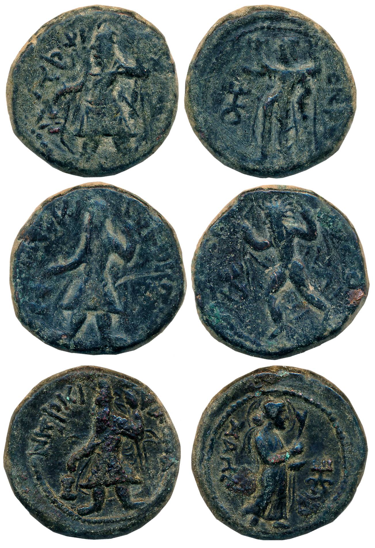 Kushans, Kanishka, Copper (3), 17.35g, 17.08g,16.49g, Obv: King standing to left offering 