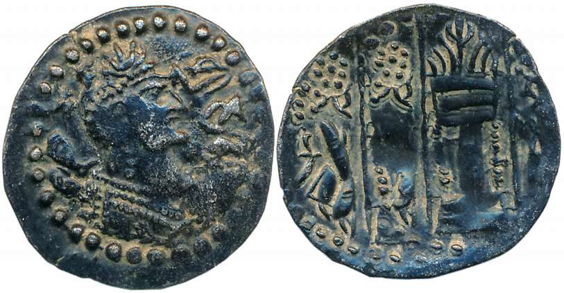 Hephthalites, Nezak Huns, Napki Malka, Billon Drachma, 2.42g, Obv: Broad-shouldered curly 