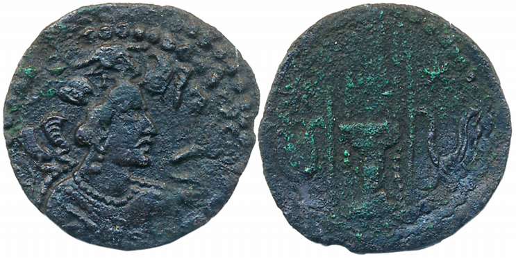 Hephthalites, Nezak Huns, Napki Malek, Copper Drachma, 3.06g,Obv: Bust of king facing righ