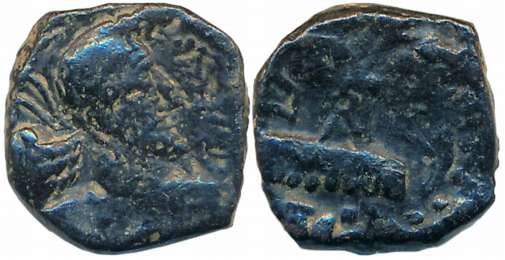 Kushano Sasanians, Kobad, Copper Drachma, 3.58g, Obv: Bust of king wearing lion-headdress,