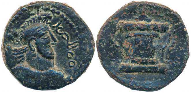 Kushano Sasanians, Kobad, Copper Drachma, 3.97g, Obv: Bust of king wearing lion-headdress,