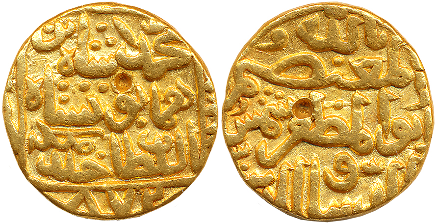 Shams al din Muhammad Shah III, Gold Tanka, 11.06g, Hadrat Muhammadabad Mint, AH 872, Obv: