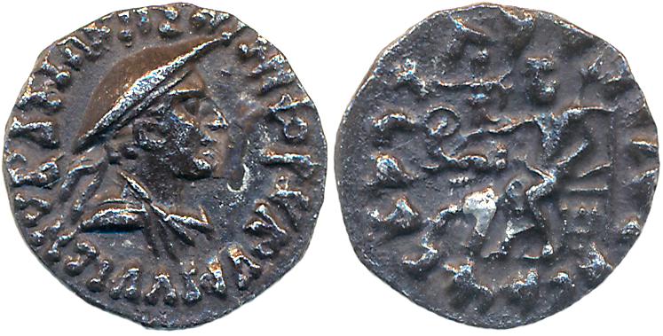 Indo Greeks, Antialkidas, Silver Drachma, 2.21g, Obv: Diademed bust of King in Kausia, Gre