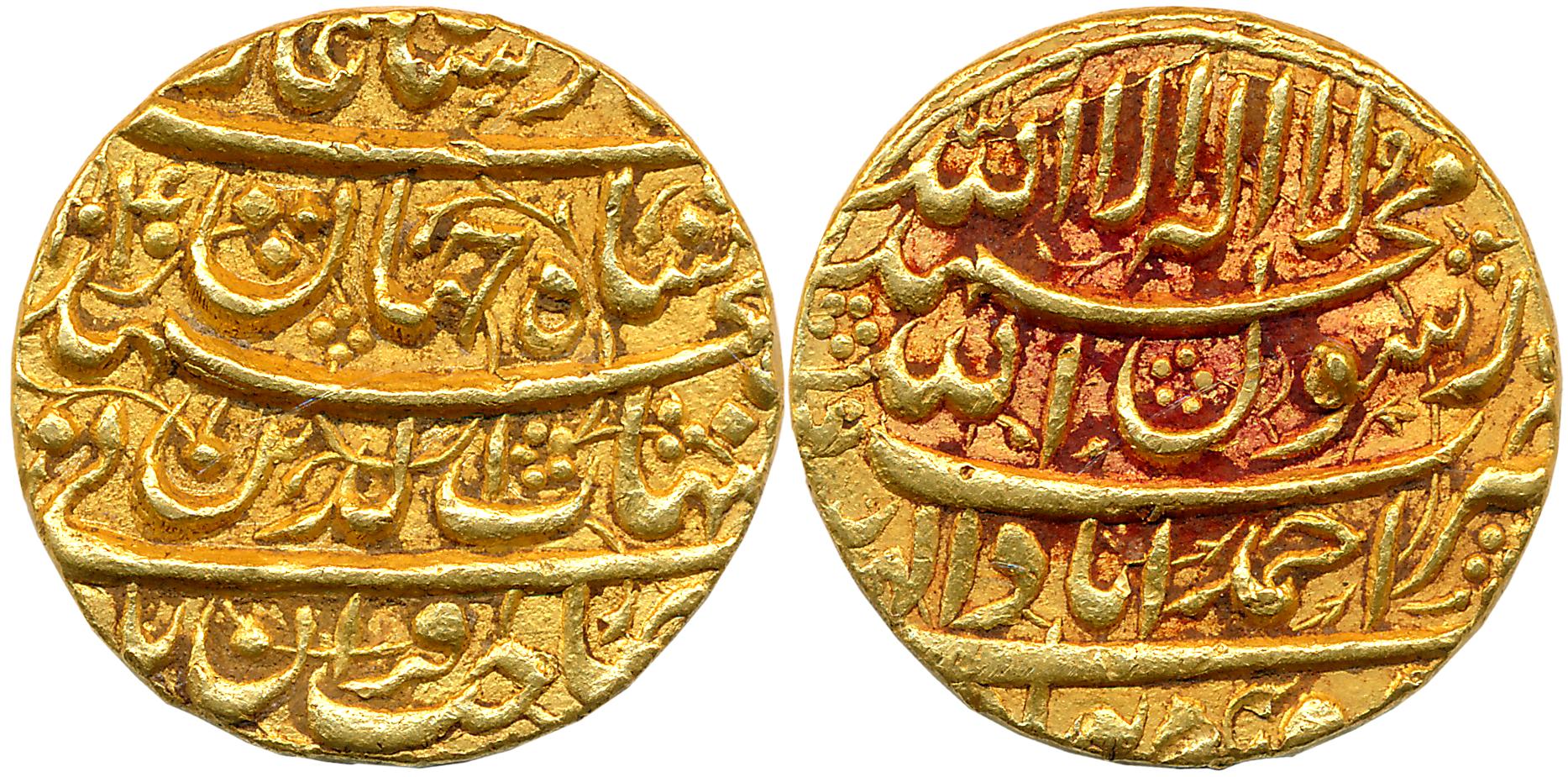 Shah Jahan, Gold Mohur, 10.96g, "Four line Legend" type, Ahmedabad Mint, AH 1040/ RY 4, Ob