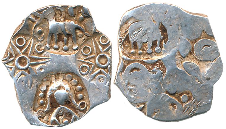 Punch Marked, Attributed to Vidarbha Janapada, Silver 1/2 Karshapana, 1.68g, four symbol s