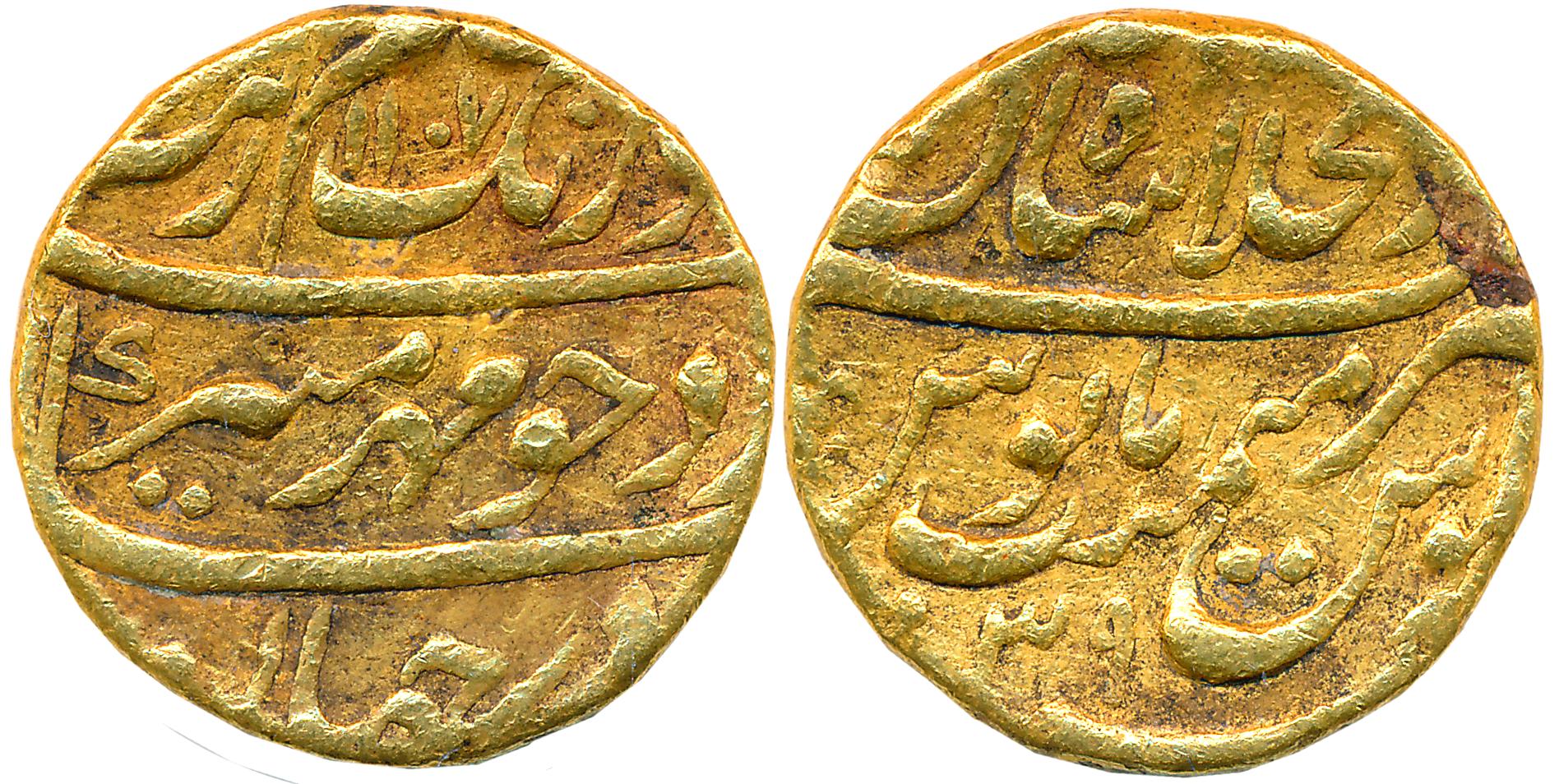 Aurangzeb, Gold Mohur, 10.90g, Dar ul Khilafat Shahjahanabad Mint, AH 1107/ RY 39 (KM# 315