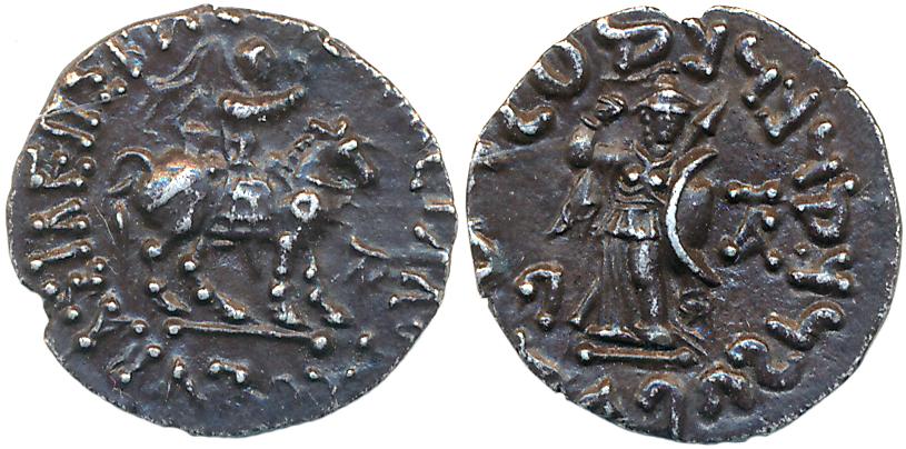 Indo Scythians, Azes, Silver Drachma, 1.96g, Obv: Armored King advancing to right on horse