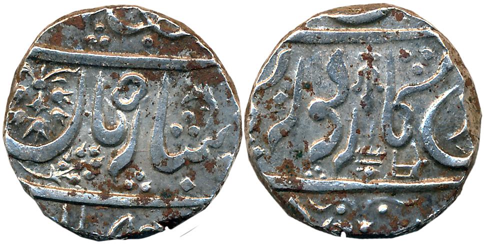 Torgal, Silver Rupee, 11.00g, Badshah-i-zaman couplet, in the name of Muhammad Shah, inver