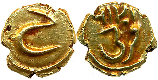 Tipu Sultan, Gold Fanam, 0.38g, Farrukhi Mint, AM 1216 retro (KM# 58). Very fine.