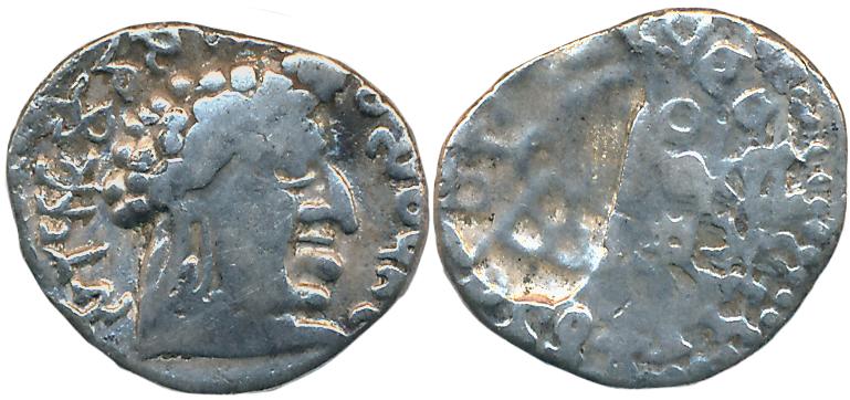 Satavahanas, Vasithiputra Siri Pulumavis, Silver Drachm, 1.93g, “Over struck”, Obv: Bust w