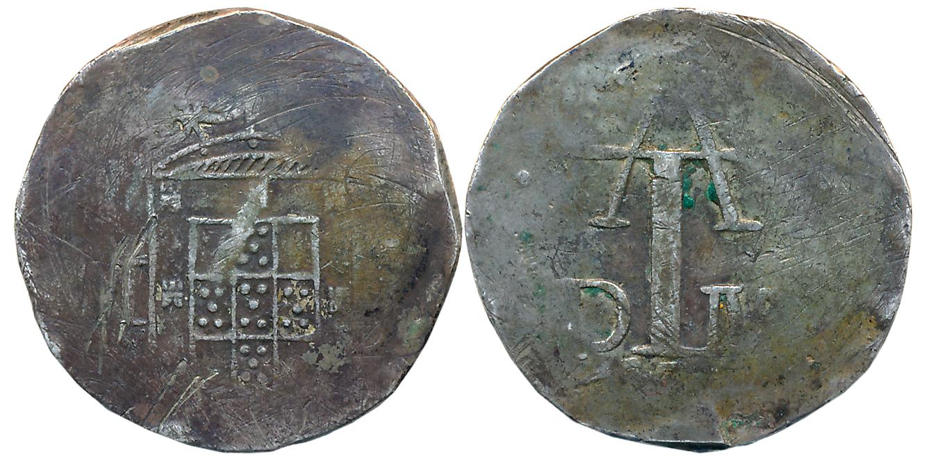 Goa, D. Filipe III, Silver 4 Tanga, 12.35g, ND, Obv: Crowned arms, Rev: ATDM monogram. Ver