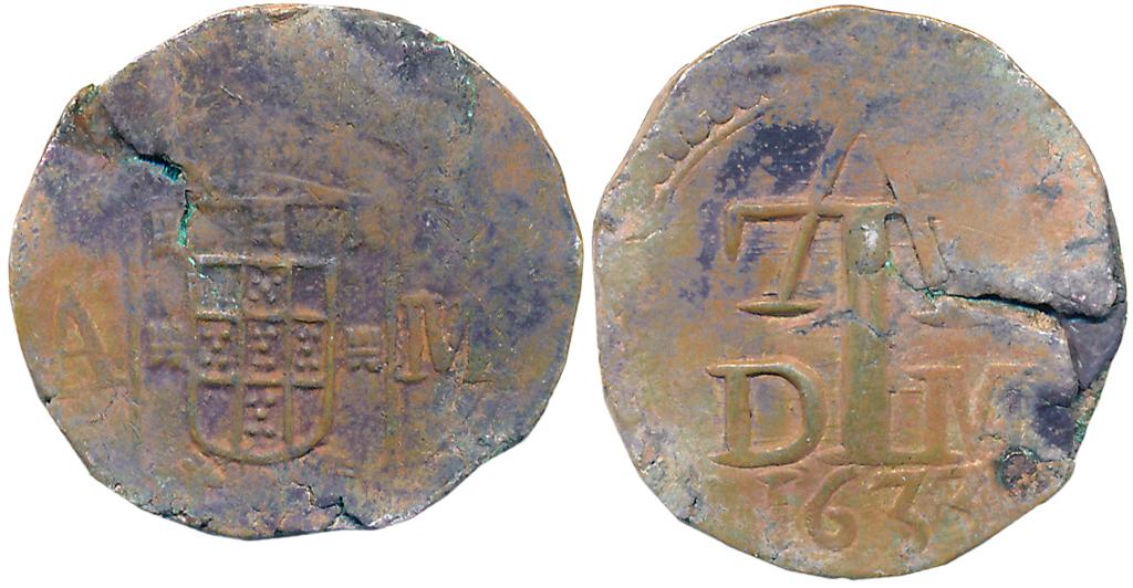 Goa, D. Filipe III, Silver 2 Tanga, 6.04g, 1633, Obv: Crowned arms and AM, Rev: ATDM monog