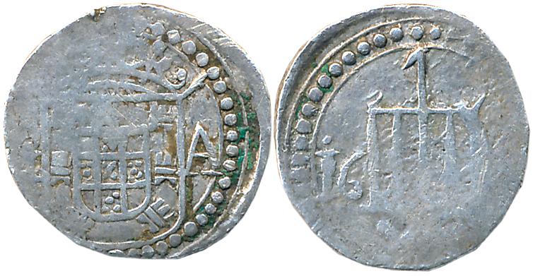 Goa, D. Filipe III, Silver Tanga, 2.13g, 1640, Obv: Crowned arms divides GA, Rev: Monogram