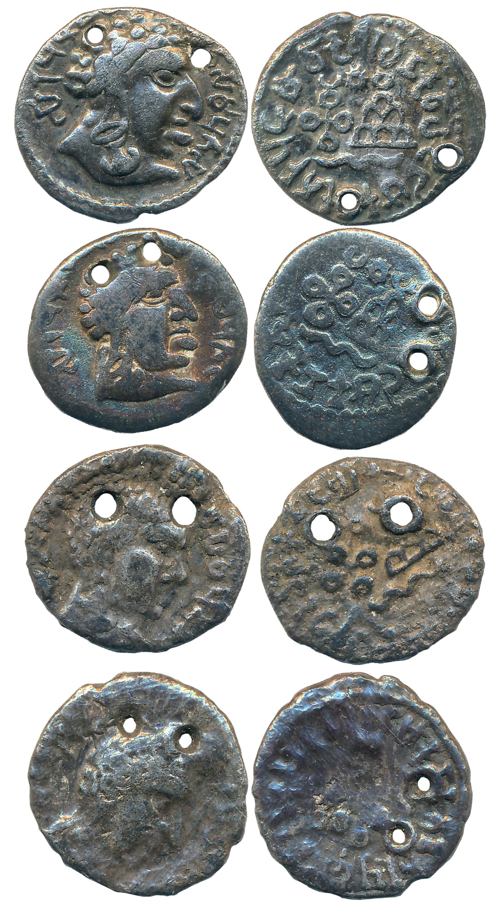 Satavahanas, Silver Drachma (4), 2.25g, 2.20g, 2.20g, 1.88g, Obv: Bust to right, Brahmi le