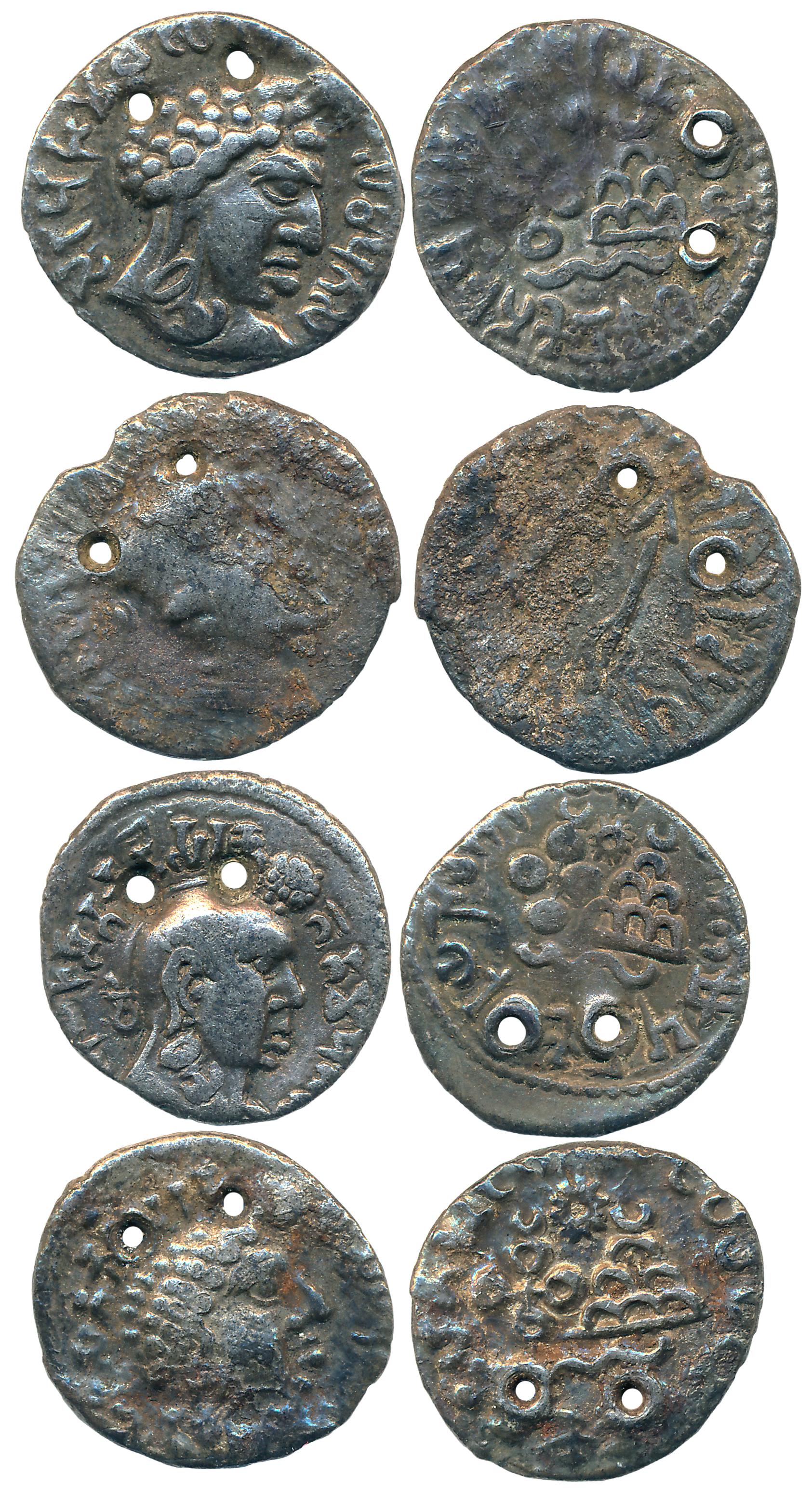 Satavahanas, Silver Drachma (4), 2.06g, 1.89g, 1.87g, 1.85g, Obv: Bust to right, Brahmi le