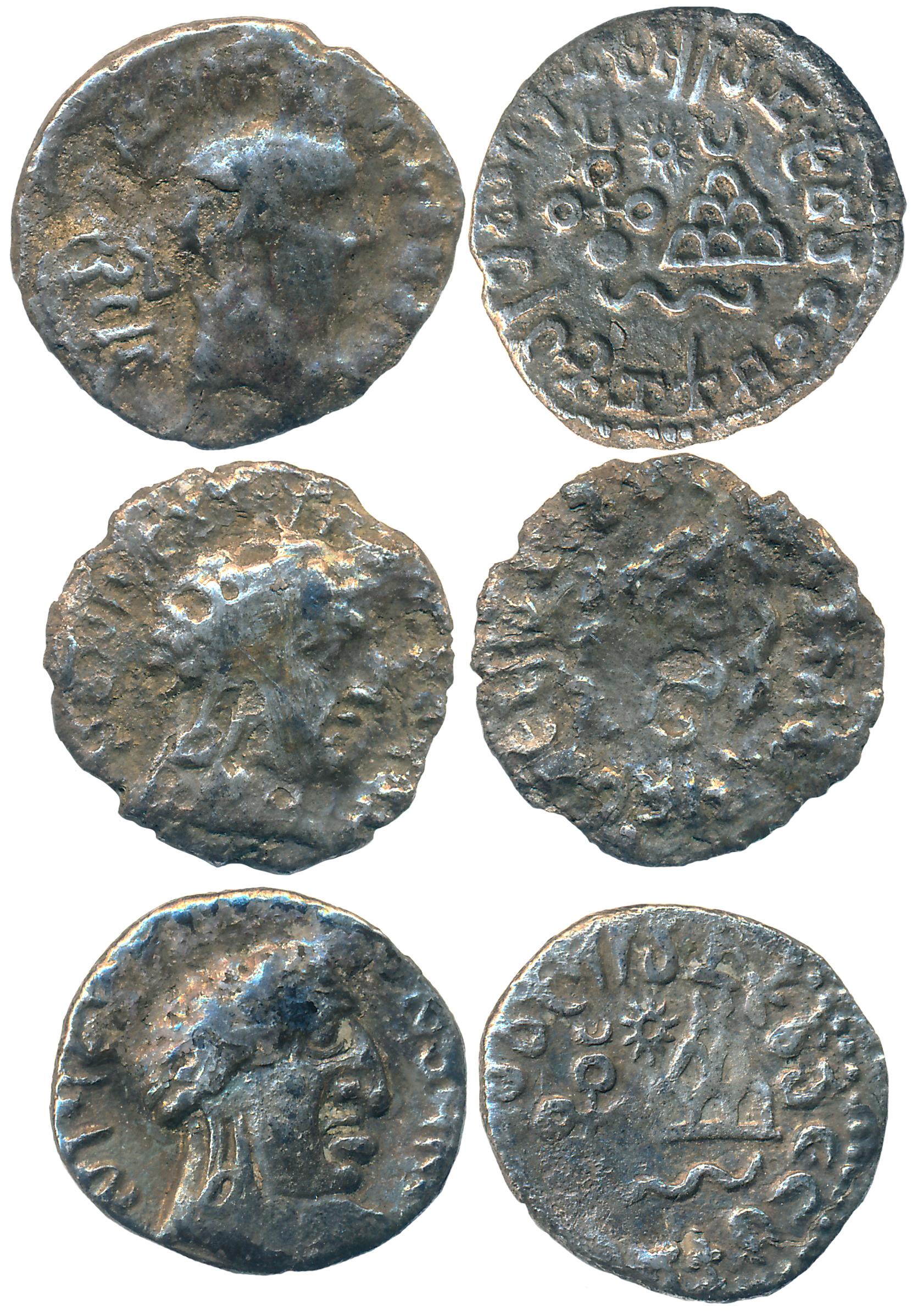 Satavahanas, Silver Drachma (3), 1.81g, 1.88g, 1.67g, Obv: Bust to right, Brahmi legend ar