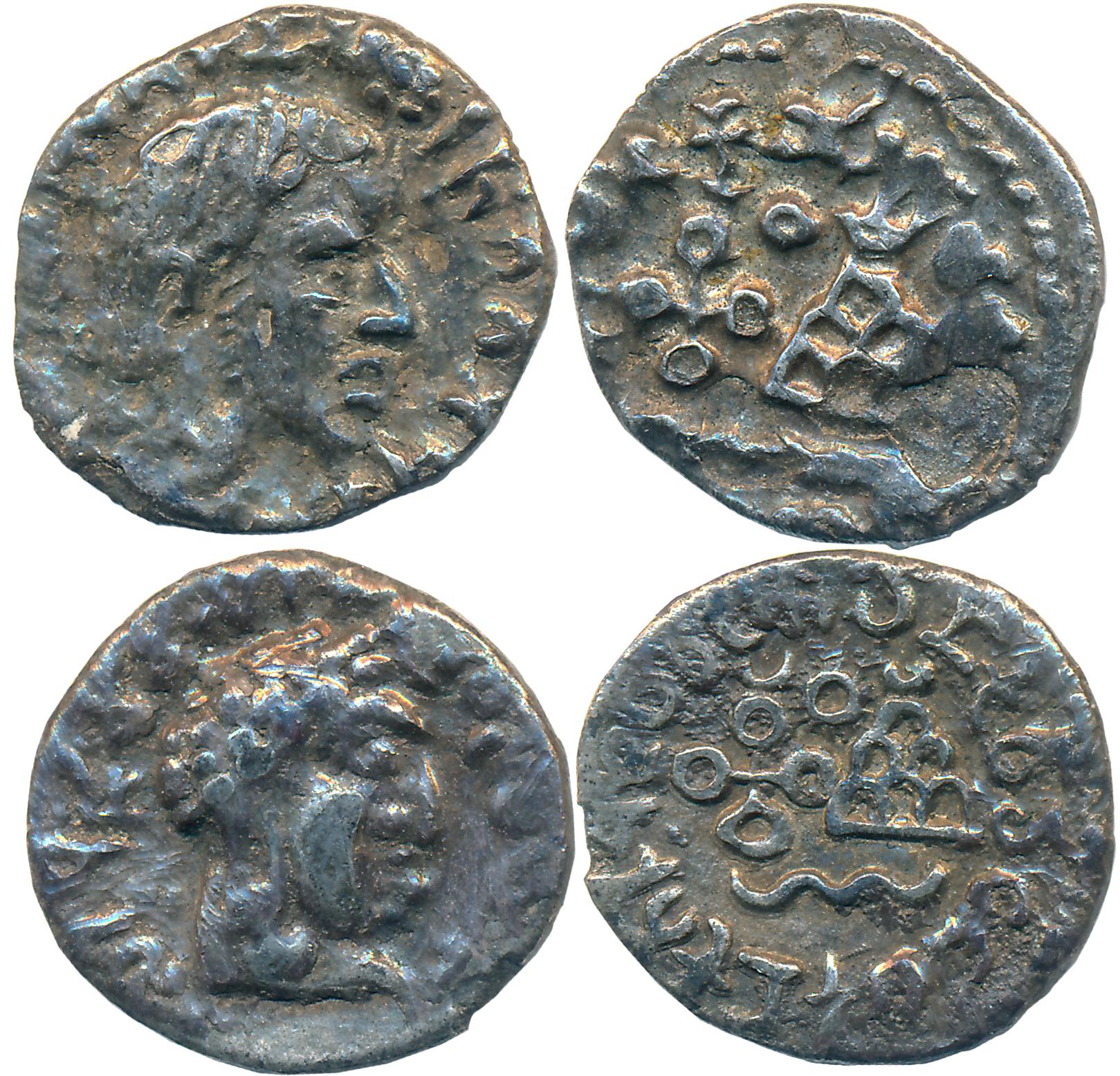 Satavahanas, Silver Drachma (2), 1.96g, 1.90g, Obv: Bust to right, Brahmi legend around, R