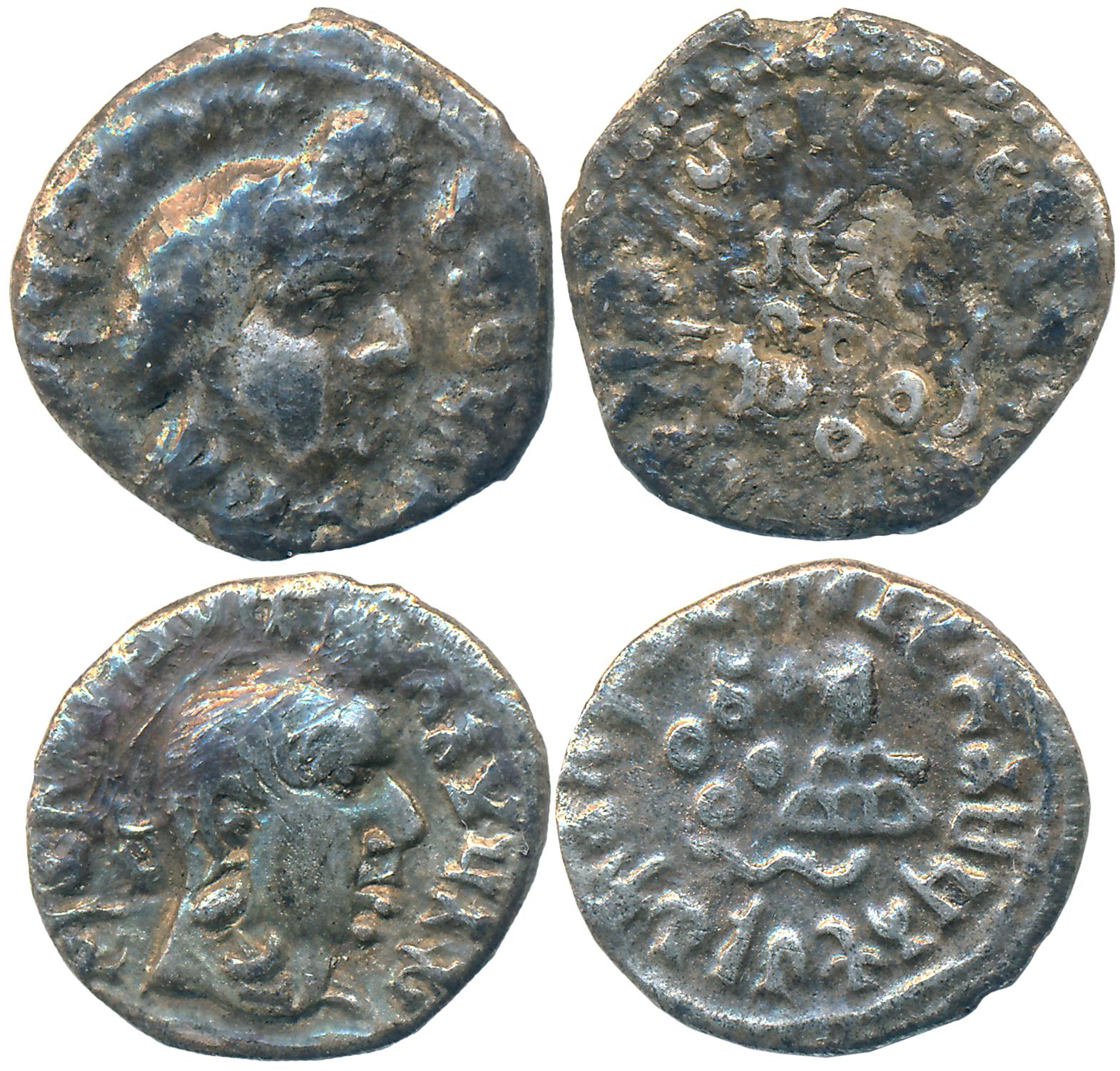 Satavahanas, Silver Drachma (2), 1.86g, 1.80g, Obv: Bust to right, Brahmi legend around, R