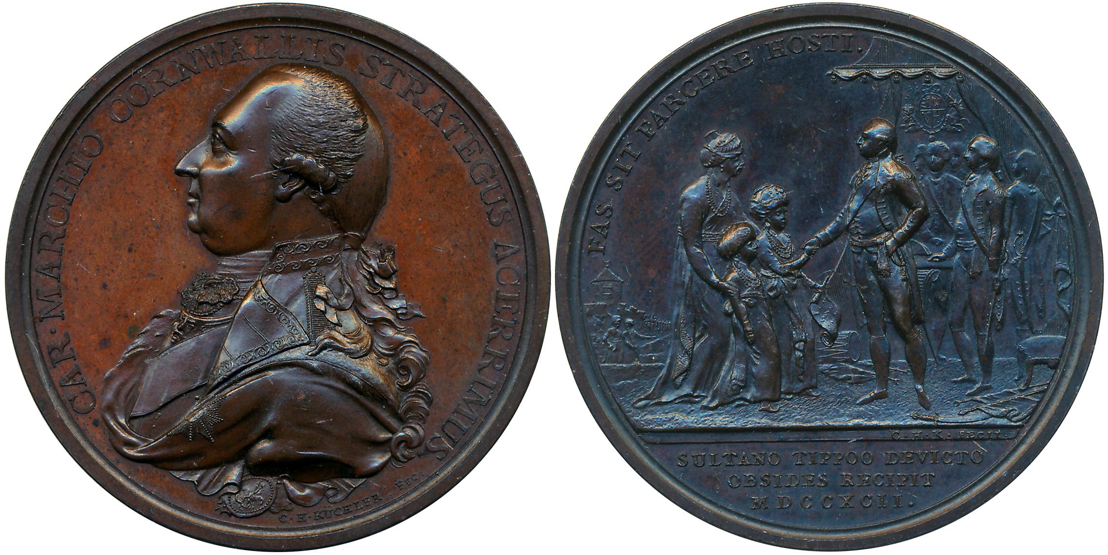 Lord Cornwallis, Copper Medal, 62.58g, 1792, Obv: Uniformed bust of Charles Marquis Cornwa