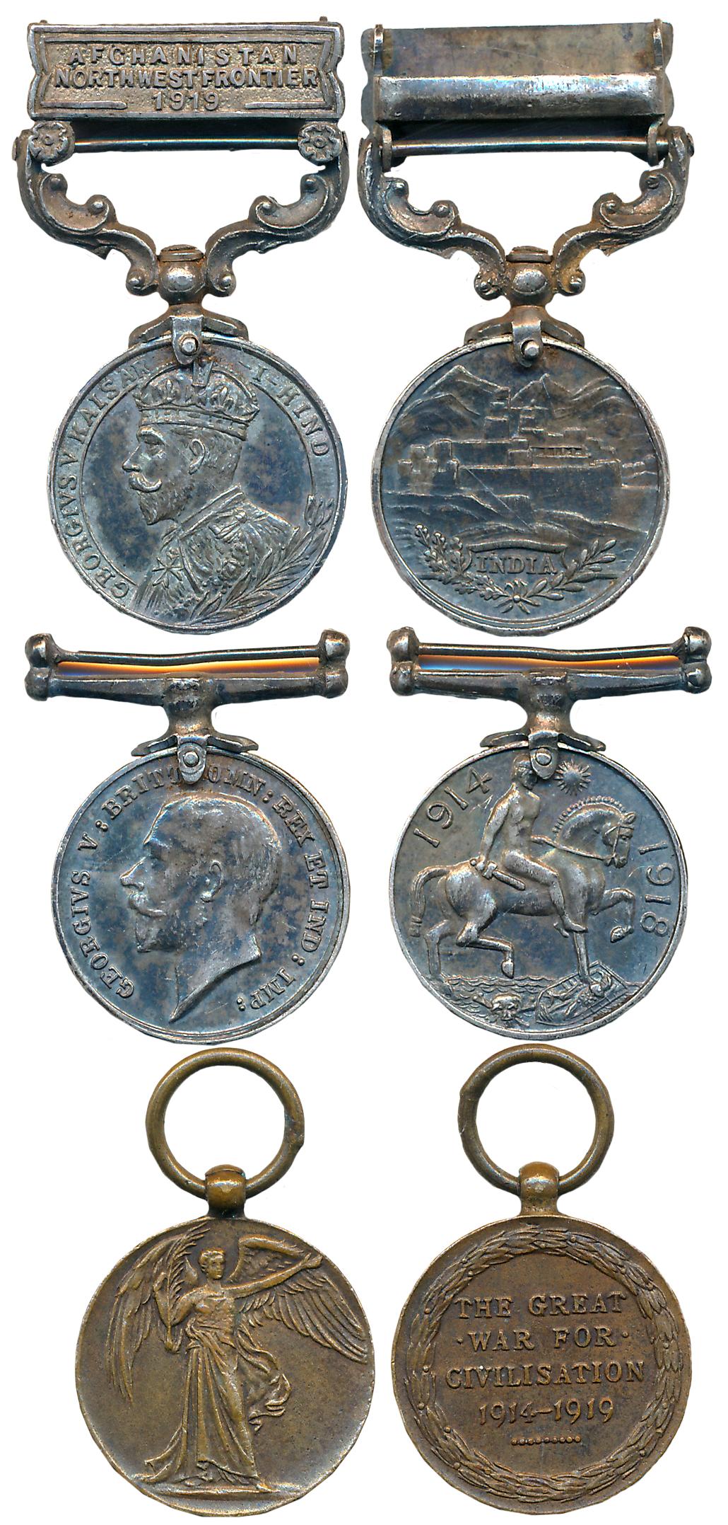 Miniature British War Medal (3), Silver (2), George V, India General Service Medal, 1914-1