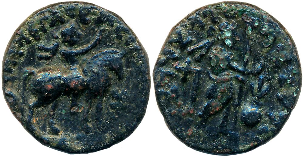 Kushans, Vima Takhto as Soter Megas, Billon Tetradrachm, Taxila series, 9.56g, Obv: King m