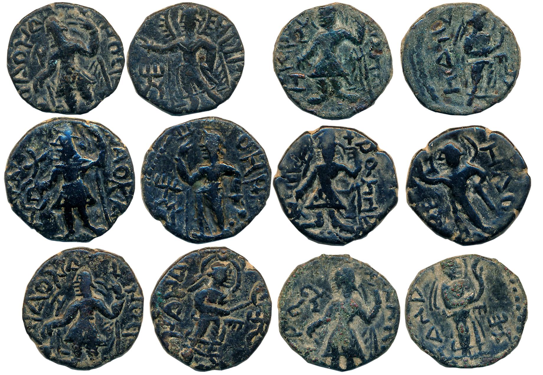 Kushans, Kanishka, Copper Fractional Units (6), 4.47g, 4.42g, 4.36g, 4.09g, 3.77g, 3.33g, 