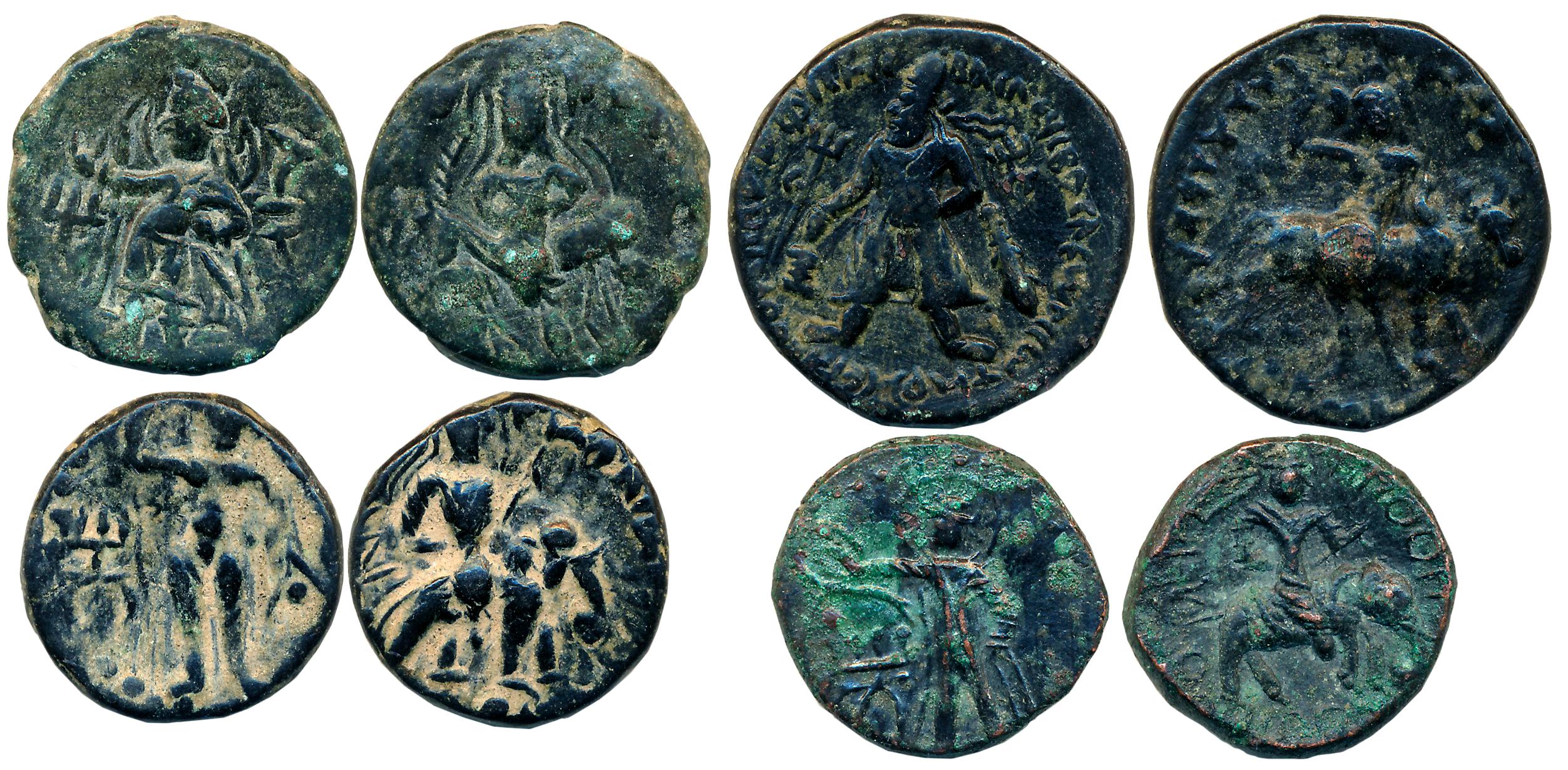 Kushans, Copper (4), 16.71g, 9.95g, 9.03g, 8.78g, Vima Kadphises (1), Huvishka, "Posthumou