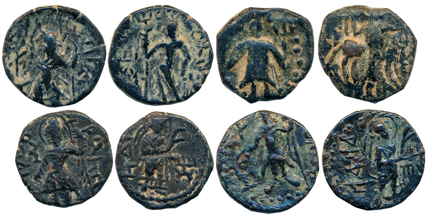 Kushans, Copper Fractional Units (4), 4.52g, 4.13g, 4.13g, 4.12g, various types & rulers. 