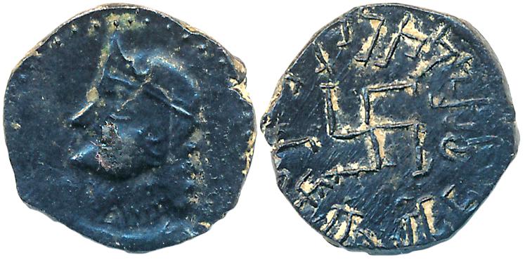 Paratarajas of Sindh and Baluchistan, Bhimarjuna, Billon Drachma, 2.27g, Obv: Crowned bust