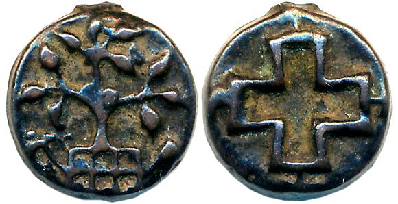 Mauryan / Sunga period, Uninscribed, Cast Copper, 2.75g, Obv: Tree in the railing, Rev: Ho