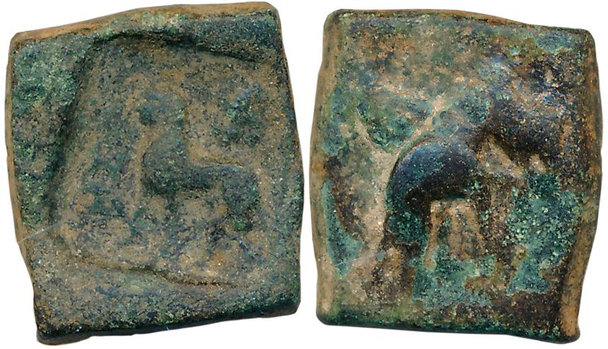 Taxila, Copper Drachma, 12.04g, Pushkalawati region, Obv: Elephant walking to right, Rev: 
