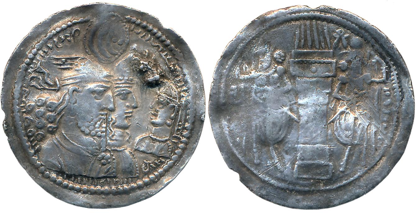Sasanian Empire, Varahran II, Silver Drachma, 4.19g, Obv: Jugate Bust of king and queen fa